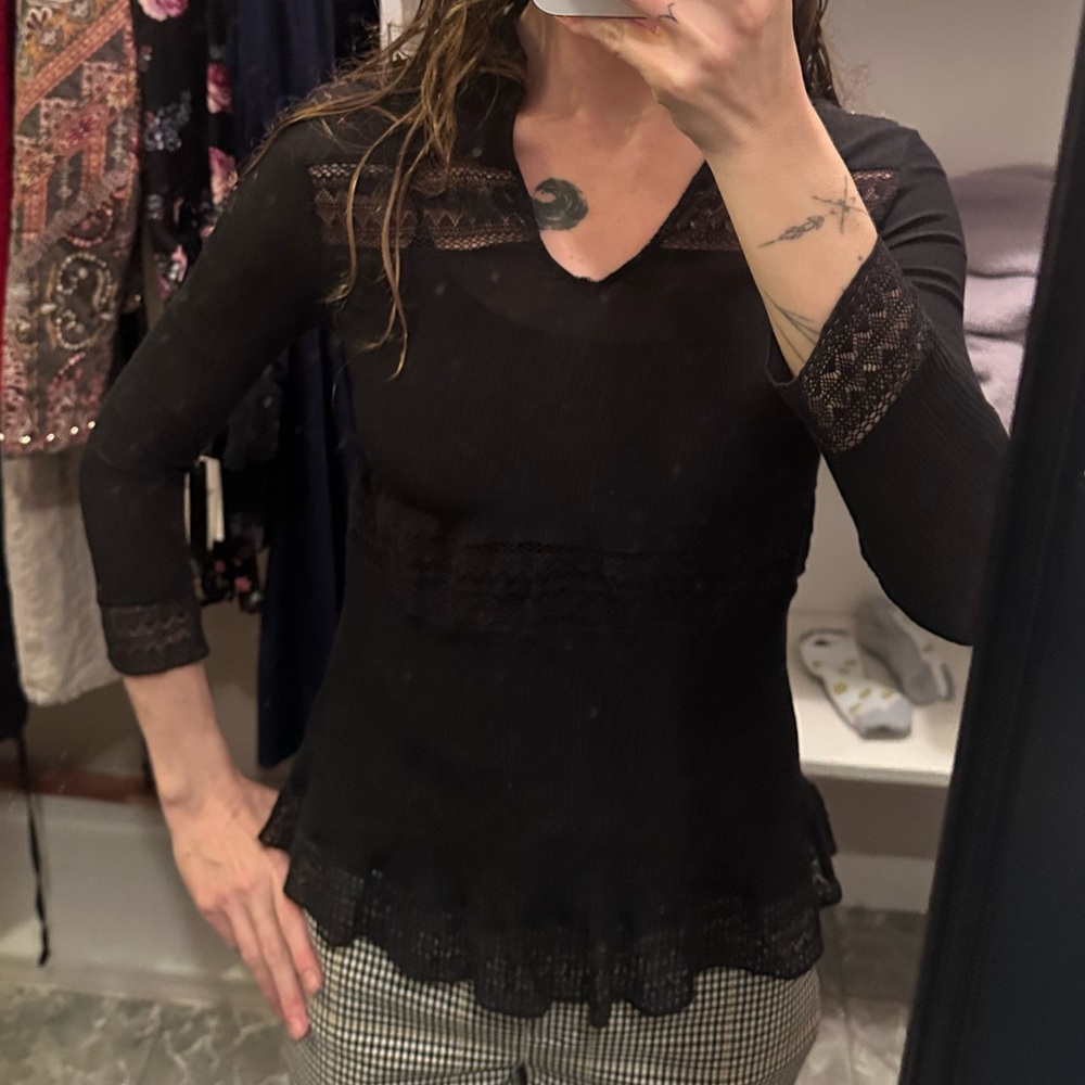 All saints cotton and silk Victorian lace top blouse